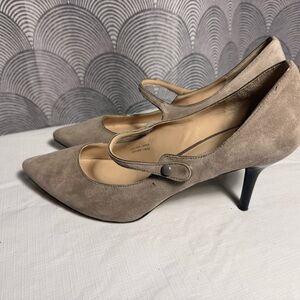 Via Spiga Taupe Suede Mary Jane Pointed-Toe Heels